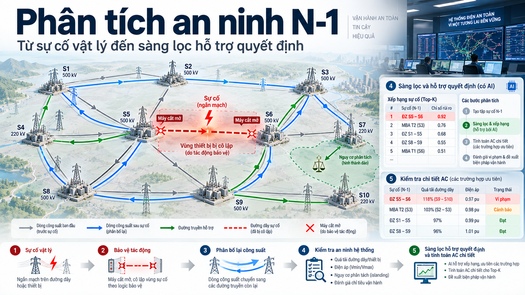 Phân tích an ninh N-1 từ sự cố vật lý đến sàng lọc hỗ trợ quyết định